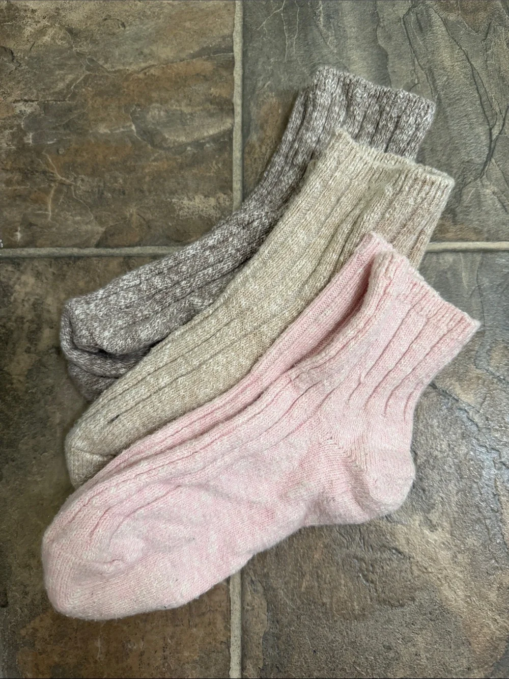 Ribbed Crew Socks Pack of 3 - Pink, Cream & Brown